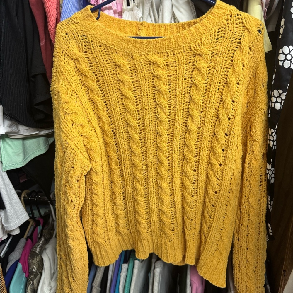 American Eagle Outfitters Yellow Cable Knit Sweater